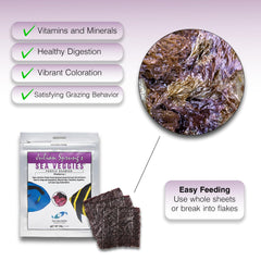 Sachet pratique Sea Veg-Purple Seaweed de 28 g, dosage rapide pour repas des poissons.