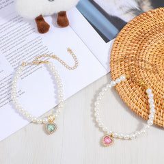 Tyqour collier perles chat cœur vert: idéal pour occasions festives.