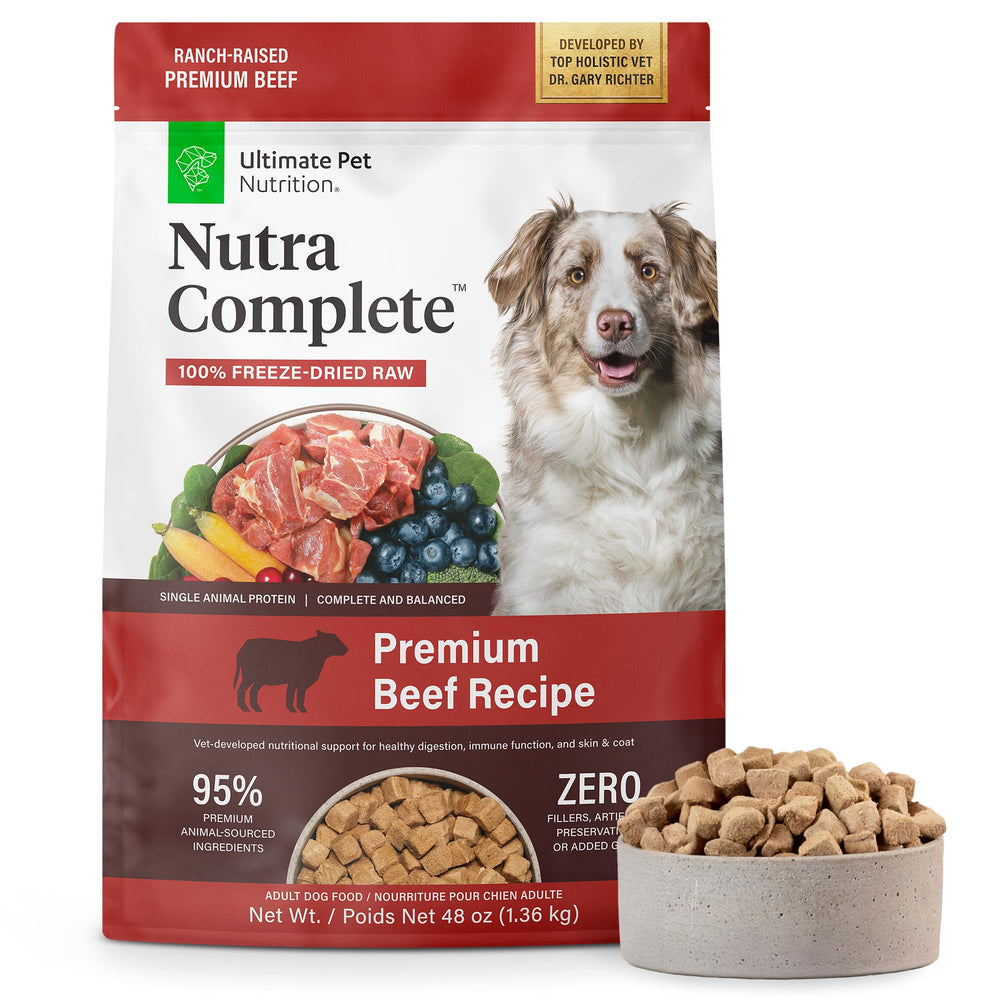Nutra Complete ULTIMATE PET NUTRITION – morceaux de bœuf lyophilisés pour une protéine pratique.