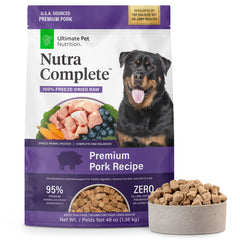 Nutra Complete d'ULTIMATE PET NUTRITION, bouchées au porc, favorisant une digestion saine.