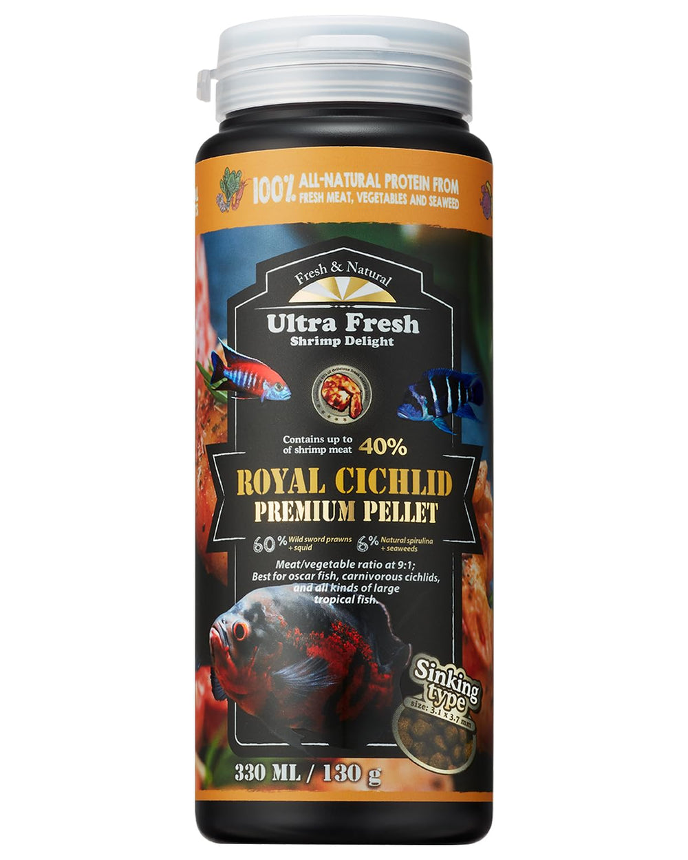 Ultra Fresh Cichlid pellets en emballage, format pratique pour nourrir vos poissons