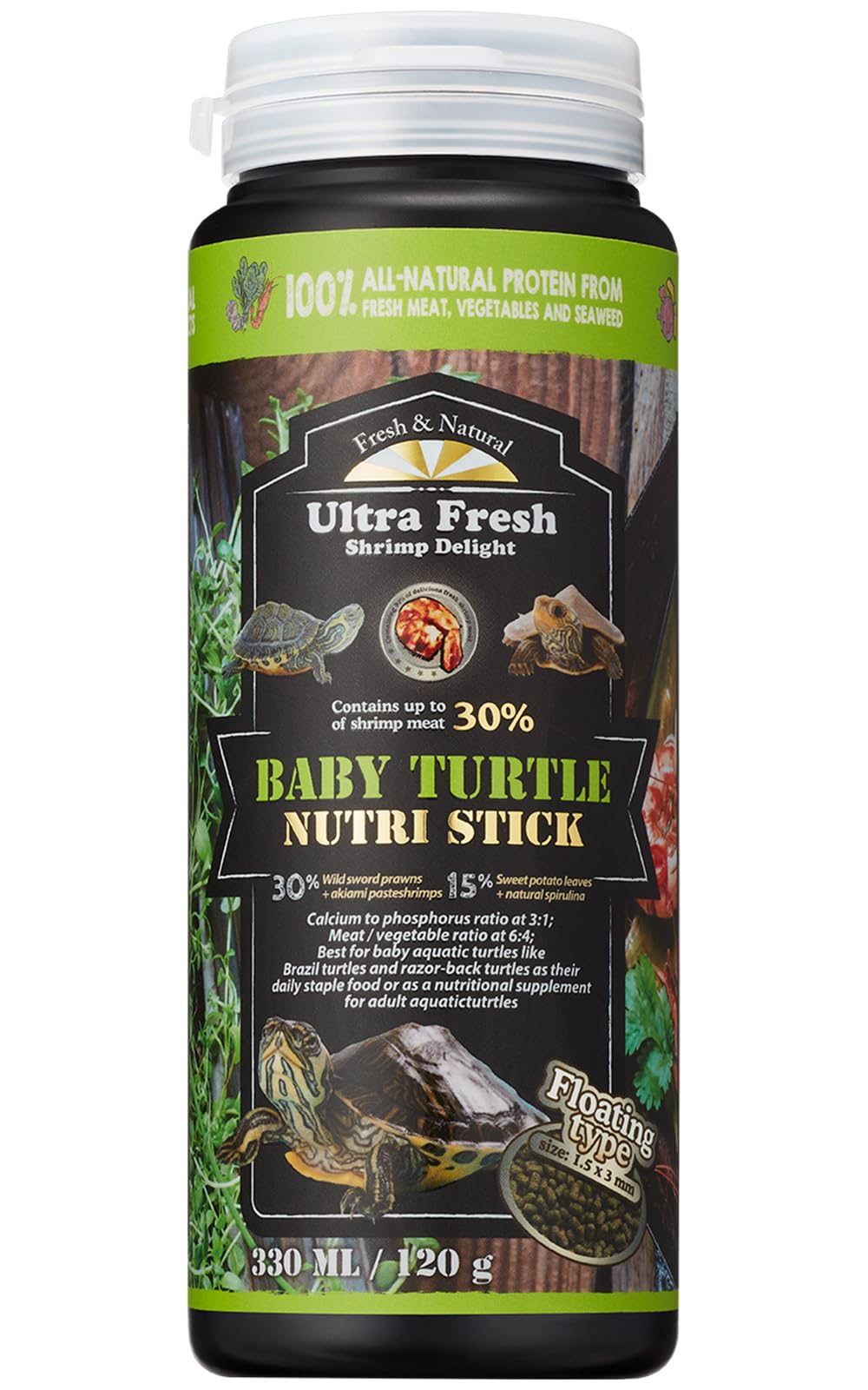 Ultra Fresh Nourriture flottante tortues crevette-sabre pour stimuler l'appetit et la croissance.