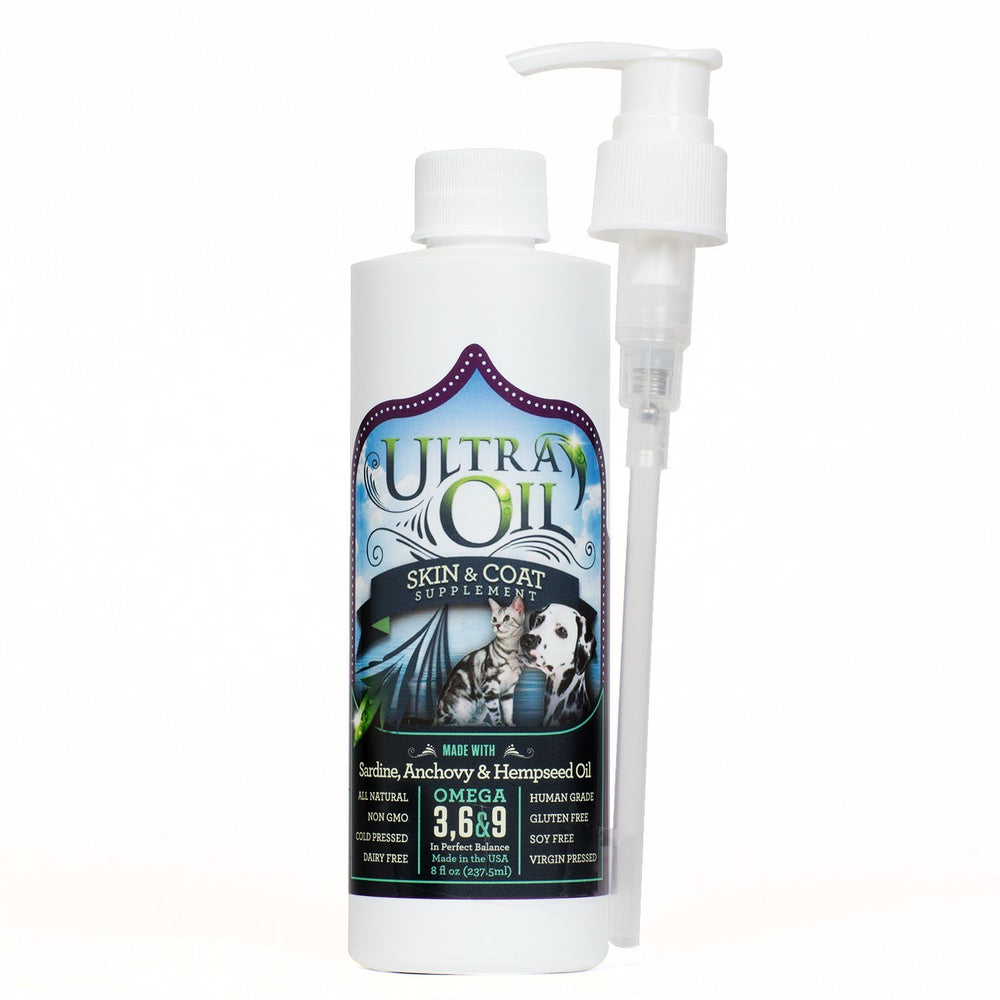 Ultra Oil Skin & Coat: bouteille-pompe pratique pour chiens et chats et peau nourrie.