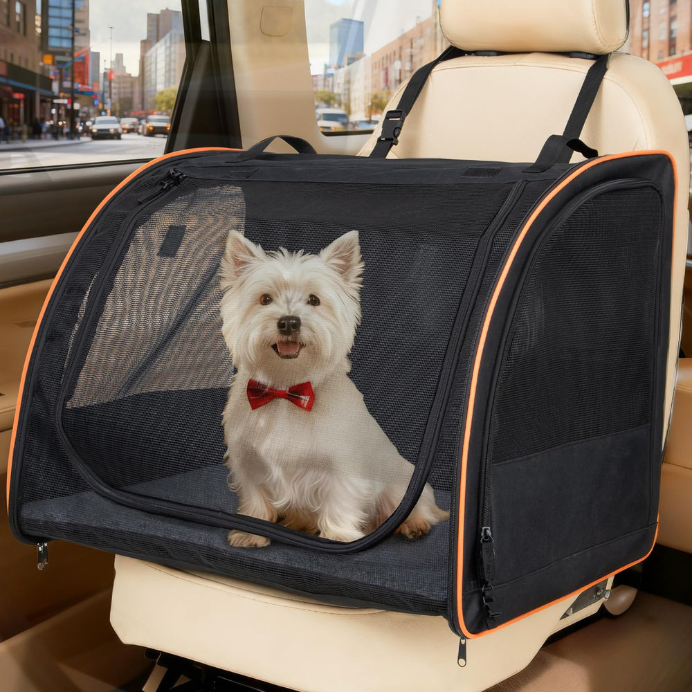 UNICITII siège-auto chien, vue avant, enveloppe sécurisante et design ergonomique.