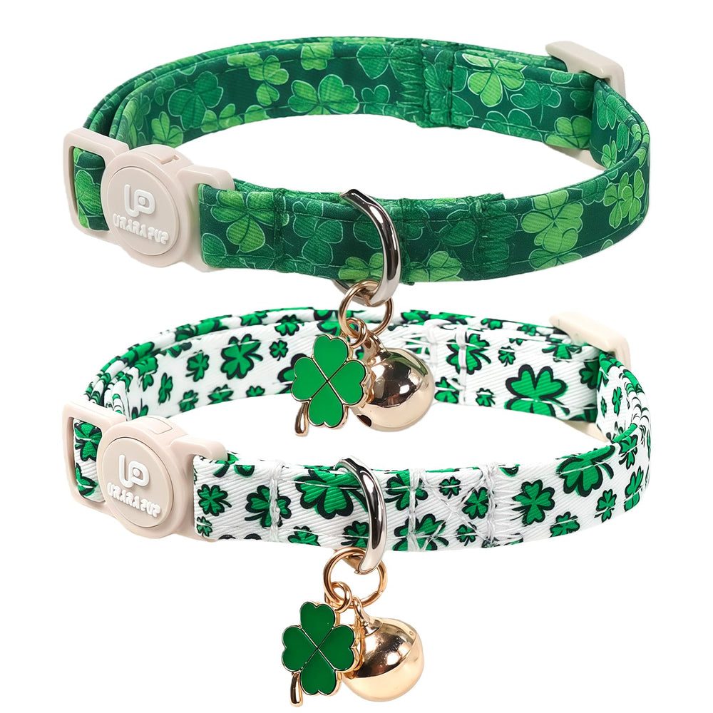 Collier UP URARA PUP Saint-Patrick vert avec trèfle, parfait pour les festivités féline.