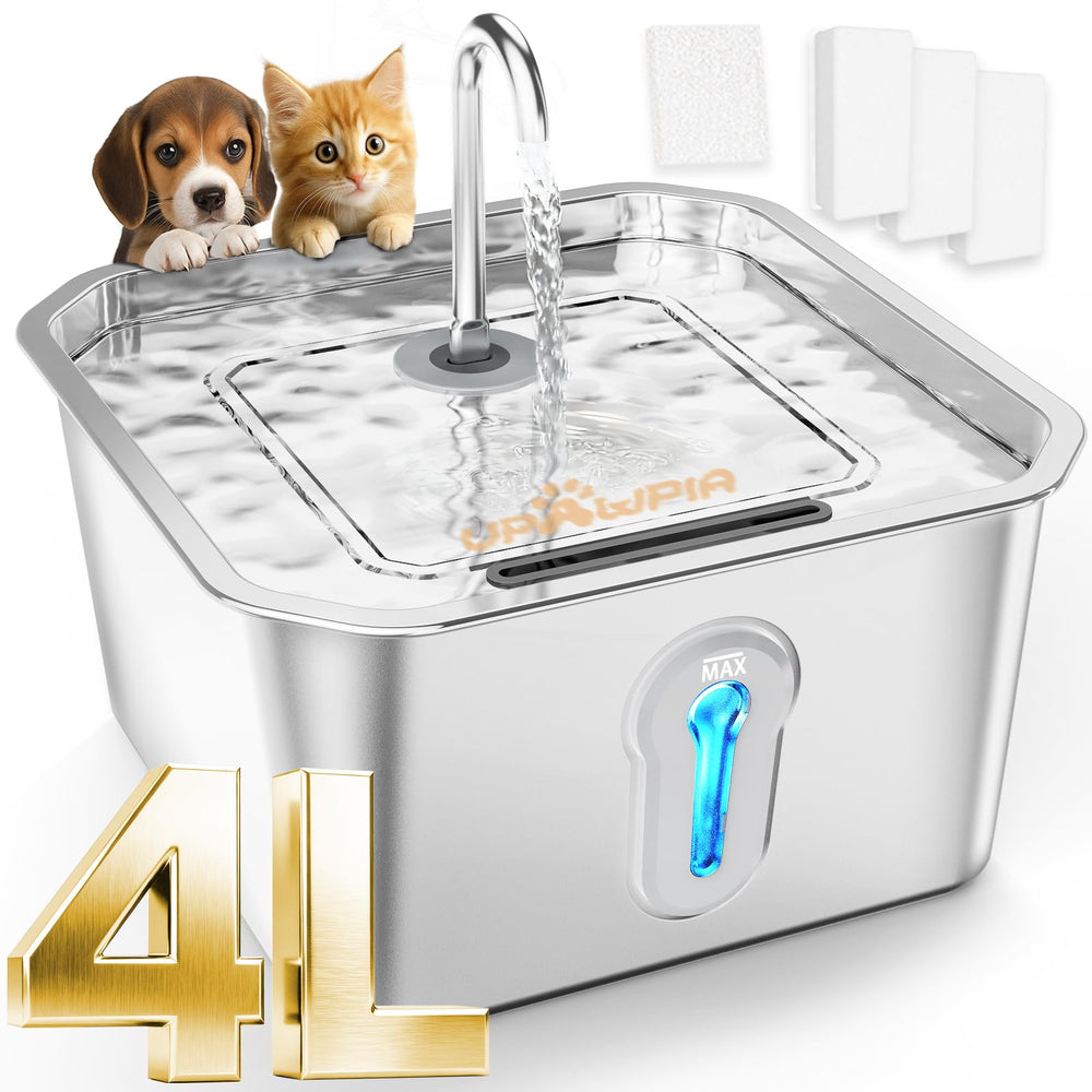 UPAWPIA fontaine eau chat 4L en acier inoxydable pour hydratation durable.