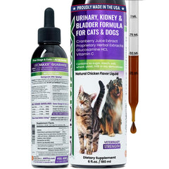 Bouteille UroMAXX de 6 oz montrant le packaging, soutien urinaire pour chiens et chats