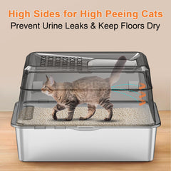 URPOWER litiere inox capacite-xl: espace ideal pour grands chats.