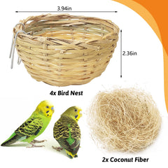 Lot de 4 nids VCEPJH en bambou, idéal pour élevage et repos des oiseaux.