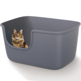 Vealind grand-bac-litiere-chat-interieur-gris, espace généreux pour grands félins et mouvements faciles.
