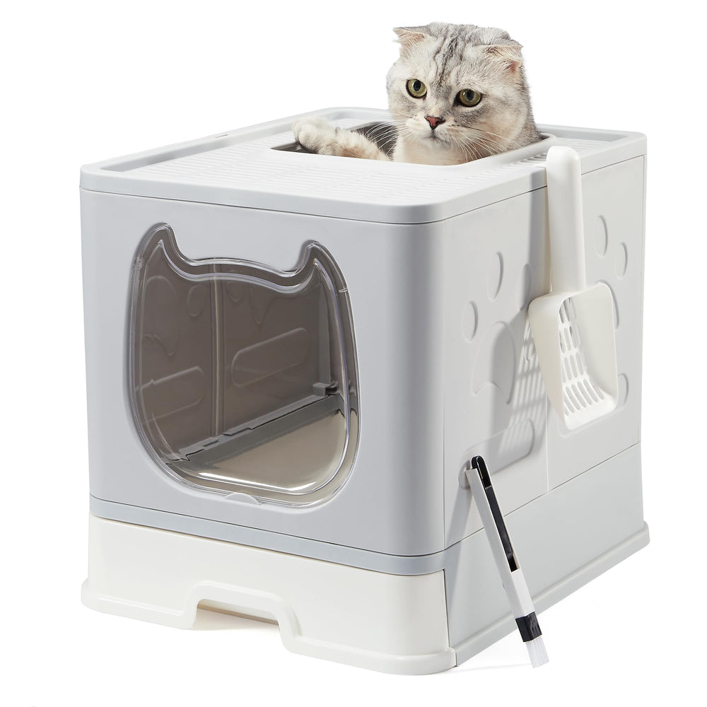 Vealind Litiere couverte porte transparente pour surveillance et entree libre du chat.