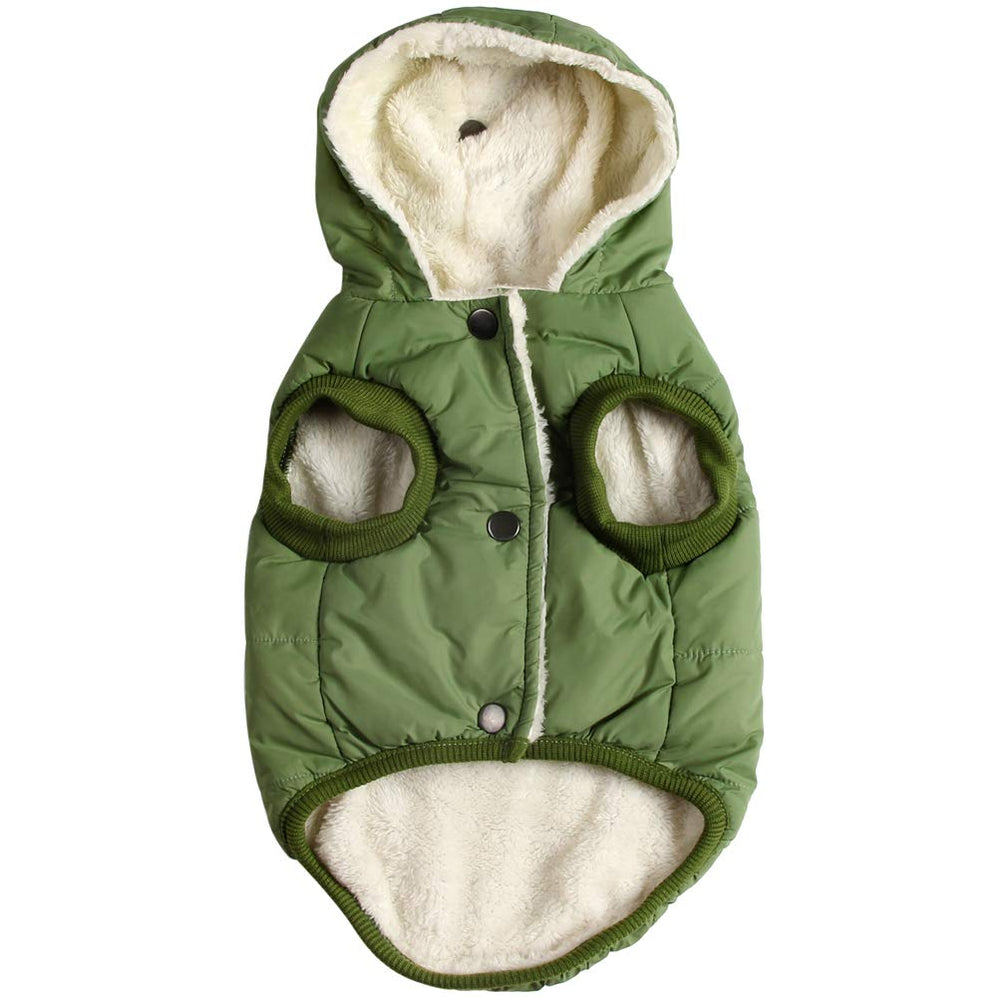 Vecomfy doudoune chien capuche verte, chaleur durable pour l'extérieur.