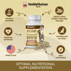 Veddelholzer bouteille tablettes articulations chien, formulation naturelle soutenant la mobilité.
