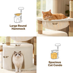 Arbre à chat design moderne en bois naturel et peluche blanche de Veehoo