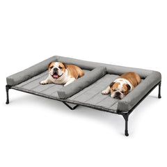 Veehoo lit chien surélevé gris, couchage double pour deux chiens.