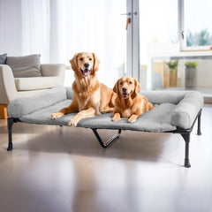 Veehoo lit orthopédique élevé, cadre gris offre stabilité et soutien.