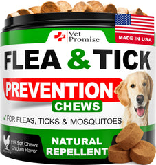 Vet Promise bouchées souples pour chien protégeant contre puces et tiques.
