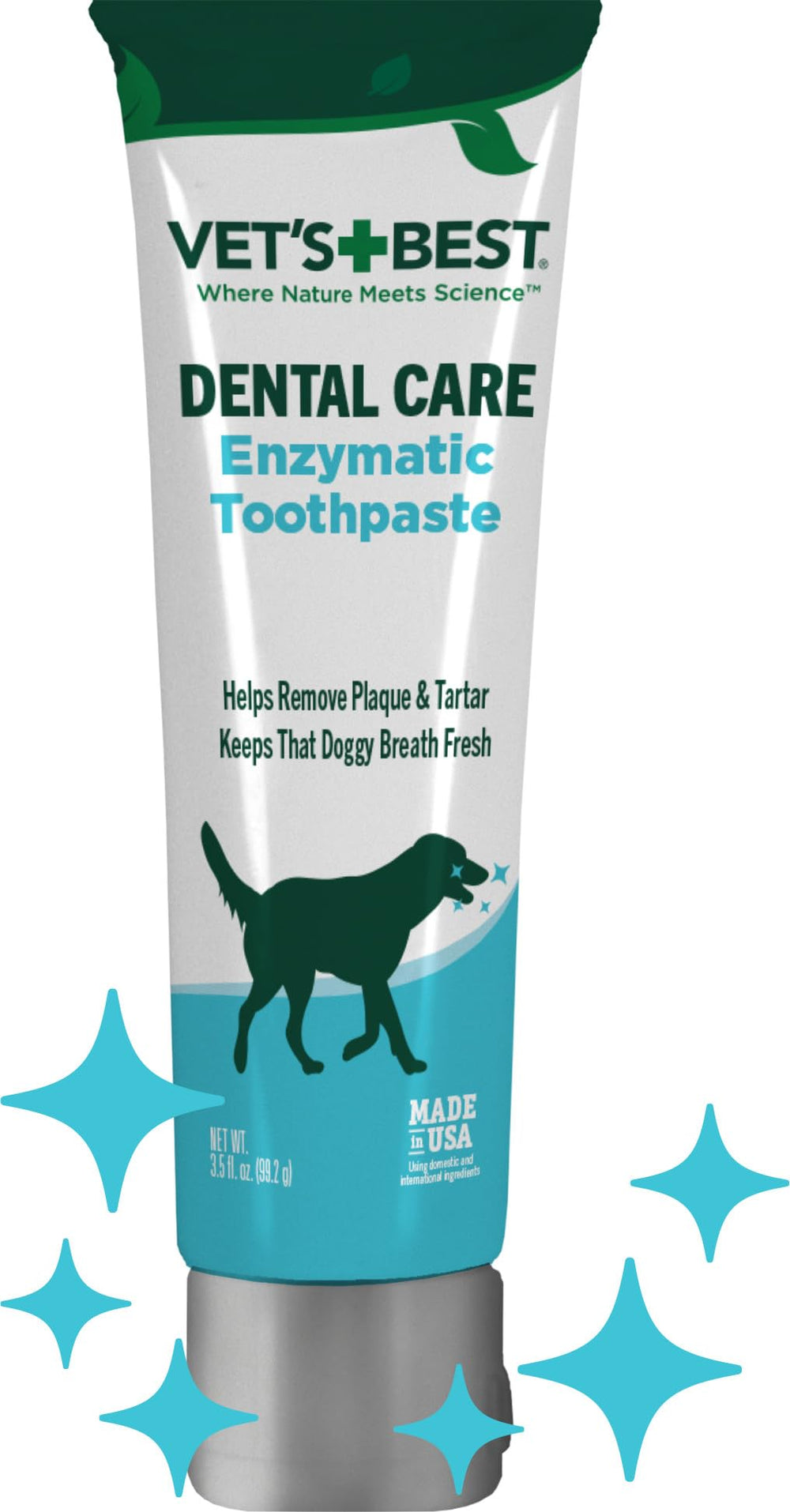 Dentifrice enzymatique Vet's Best en tube pour chiens, application pratique.