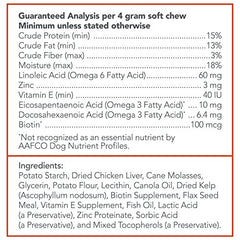 Vet's Best Skin & Coat Soft Chews, emballage 30 gommes, pratique à utiliser chaque jour.