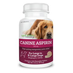 Bouteille Vetality Aspirin pour chiens prête à l’emploi, soulagement potentiel des douleurs.