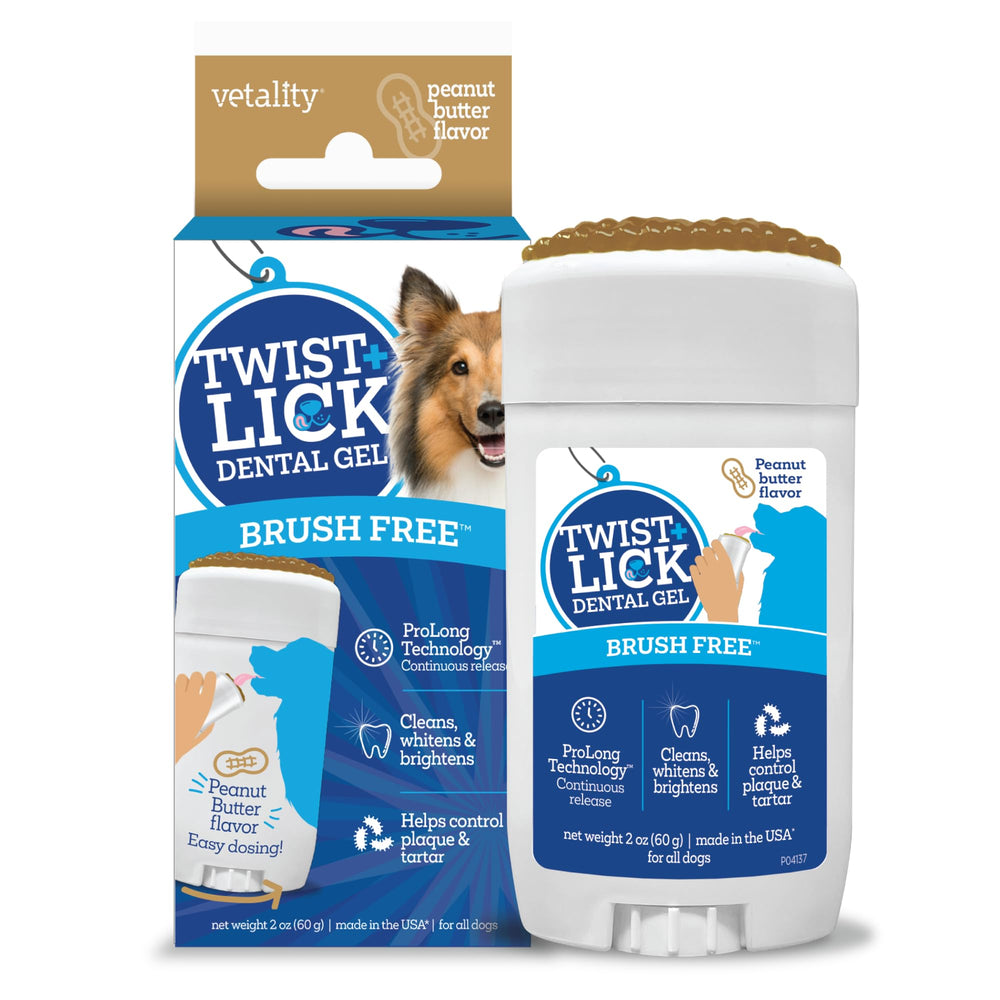 Vetality Twist et Lick: gel dentaire en bouteille pour chien, soin quotidien pratique.