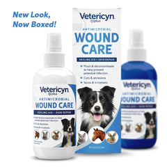 Application en aérosol Vetericyn Plus pour plaies chez le chien, soulage et prévient l'infection.
