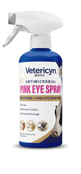 Spray oculaire Vetericyn Plus rose, pratique pour conjonctivite animale.