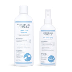 Shampooing Veterinary Formula puces et tiques pour chiens, nettoie et apaise la peau irritée.