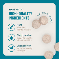 Ingrédients VetIQ glucosamine, chondroïtine et MSM visent le soutien des articulations.