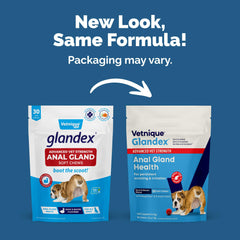 Vetnique Glandex bouchées pour chiens au goût canard-bacon, soutien digestif potentiel.