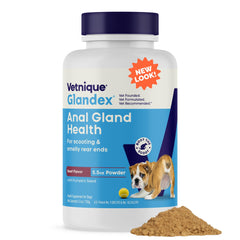 Vetnique Glandex en poudre pour chiens, aide potentielle pour soutenir les glandes anales.