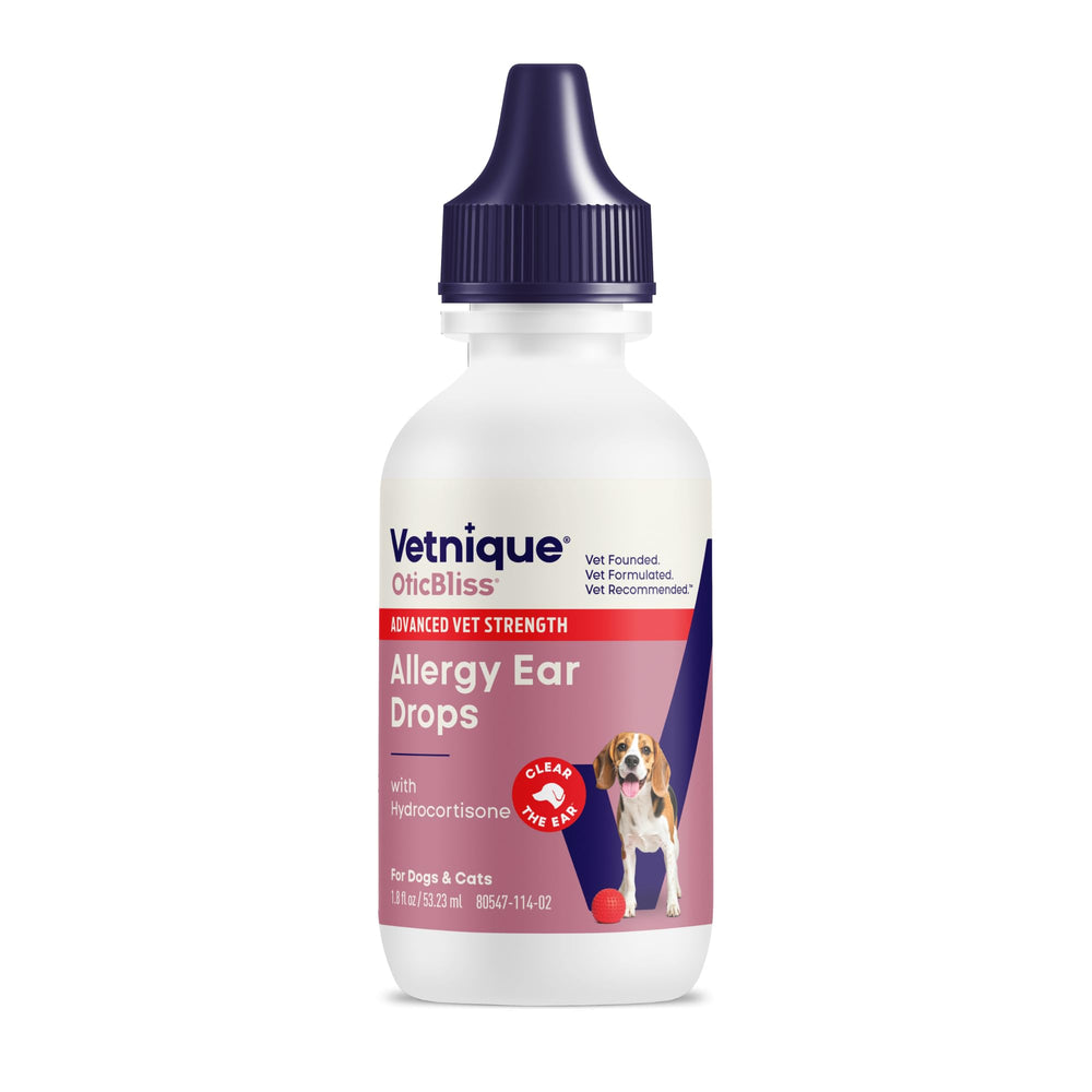 Vetnique Oticbliss flacon gouttes pour oreilles, traitement ciblé infections et démangeaisons.
