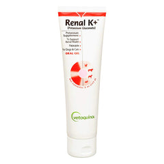 Gel potassium Vetoquinol Renal K+ prêt à être administré aux chiens.