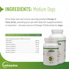 Dose quotidienne recommandée d'une capsule par jour pour chiens 14–27 kg.
