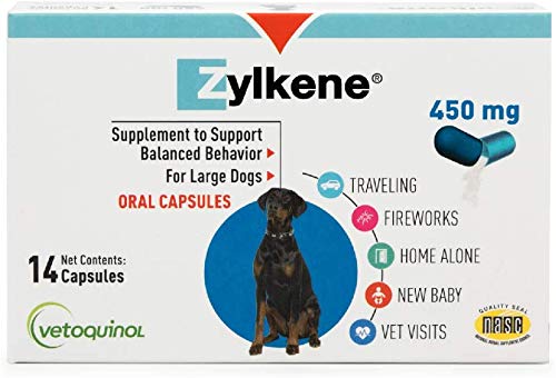 Vetoquinol Zylkene – bouteille et capsules, soutien au calme pour grands chiens.