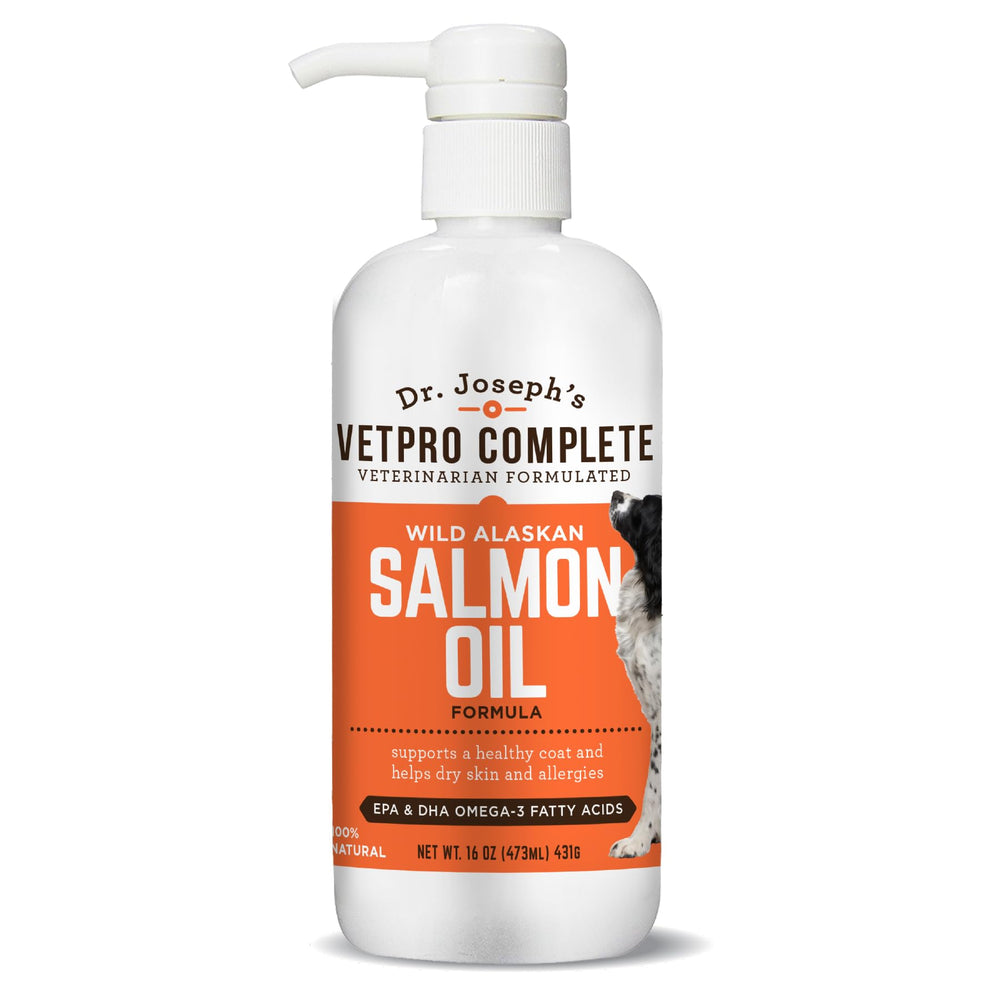 VetPro Complete, bouteille 16 oz, huile de saumon Alaska soutient peau et pelage des animaux.
