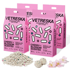 Vetreska litière tofu fleur de cerisier : agglomération rapide pour un nettoyage facile.