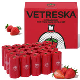 Vetreska Sacs à crottes parfum fraise, emballage rouge, idéal pour promenade propre.