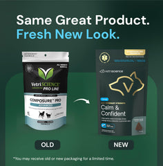 Gros plan sur VetriScience Calm & Confident – texture agréable des gommes.