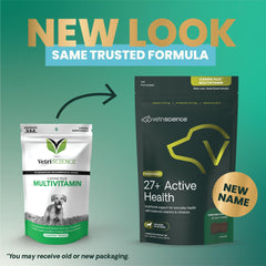 Gommes végétales VetriScience 27+ Active Health, soutien appétit et vitalité du chien.