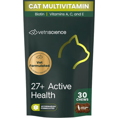 Gomme VetriScience 27+ Active Health pour chat, soutien global et vitalité.