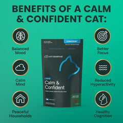 Emballage VetriScience Calm & Confident, choix fiable pour le bien‑être du chat.