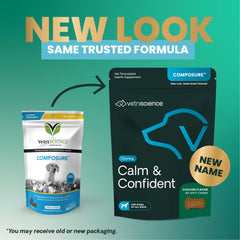 VetriScience Calm & Confident, bouteille et étiquette, conditionnement pratique.