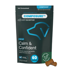 VetriScience Calm & Confident, sac bouchées pratique en voyage pour chien calme.