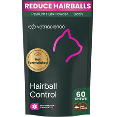 VetriScience Hairball Control – emballage visible, friables appétissants pour chats.