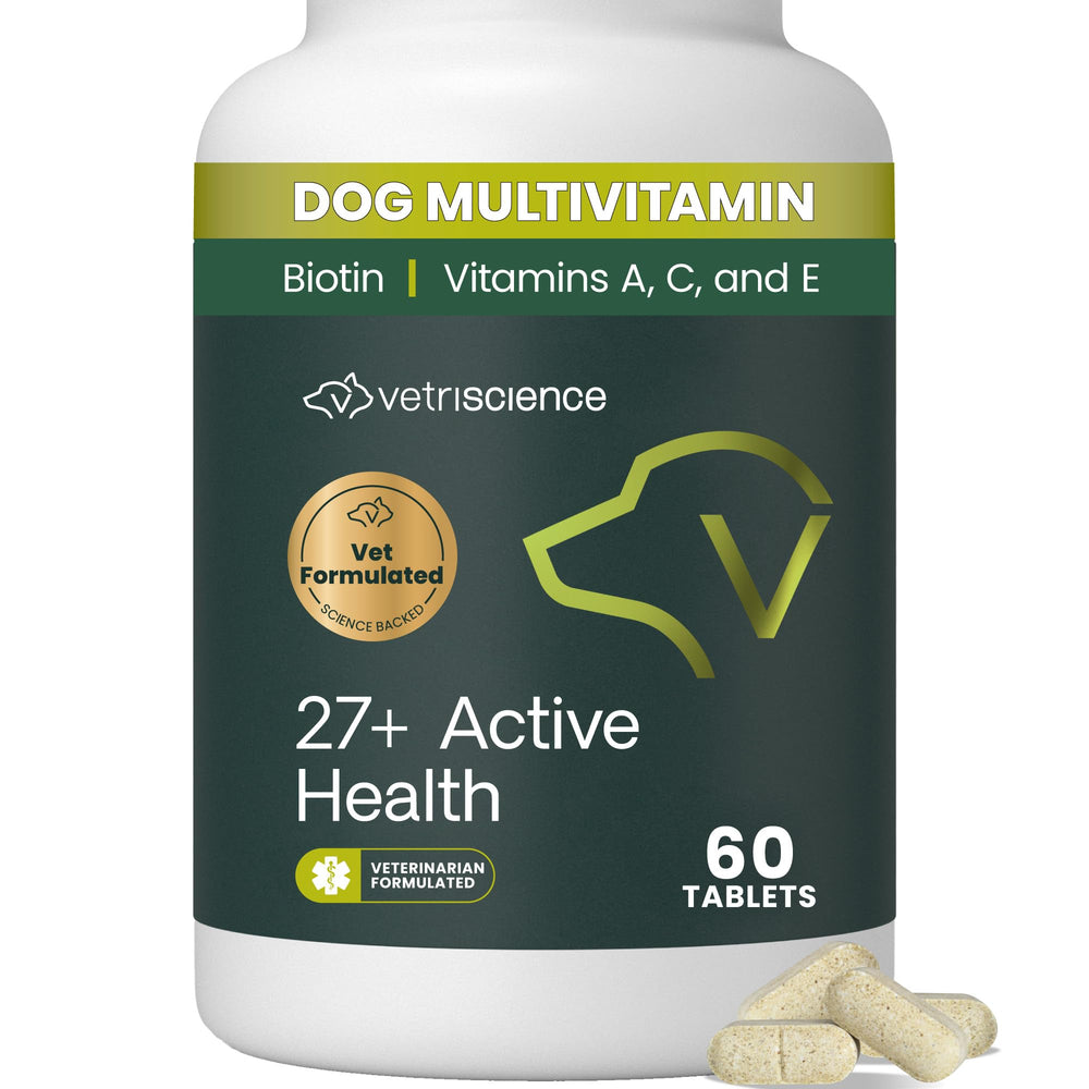 VetriScience Senior 27+ comprimés canard, soutien nutritionnel quotidien pour chiens âgés.