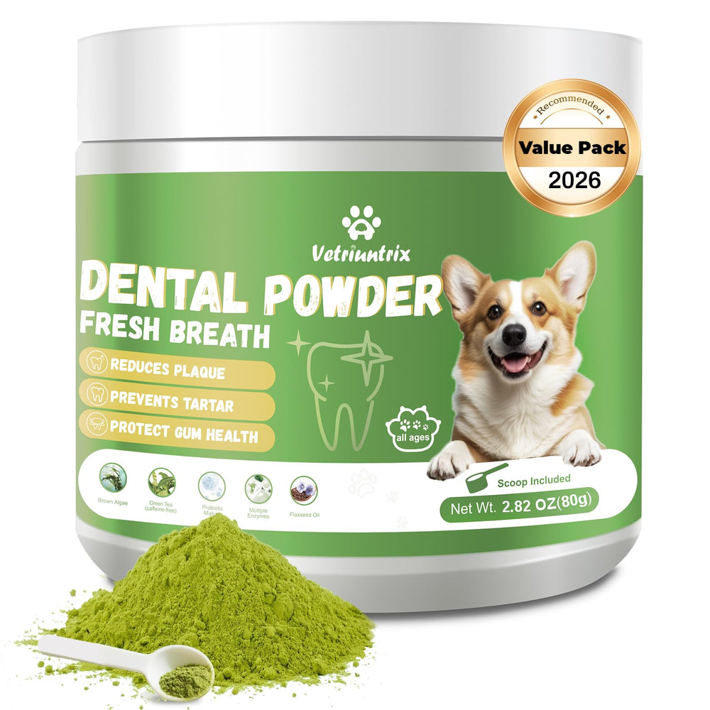 Vetriuntrix Poudre Dentaire Chiens – Bouteille pratique pour le soin quotidien.