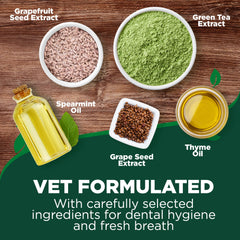 Ingrédients naturels Vet's Best utilisés dans les lingettes dentaires pour animaux.