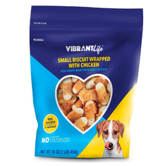 Vibrant Life emballage 16oz, friandises au poulet faciles à doser.