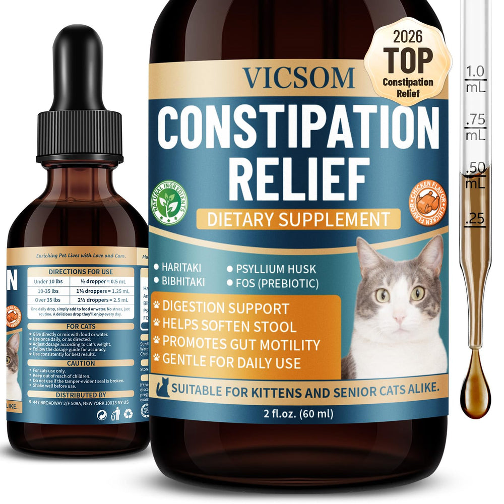 Gouttes VICSOM pour chat, constipation occasionnelle, bouteille pratique 60 ml.